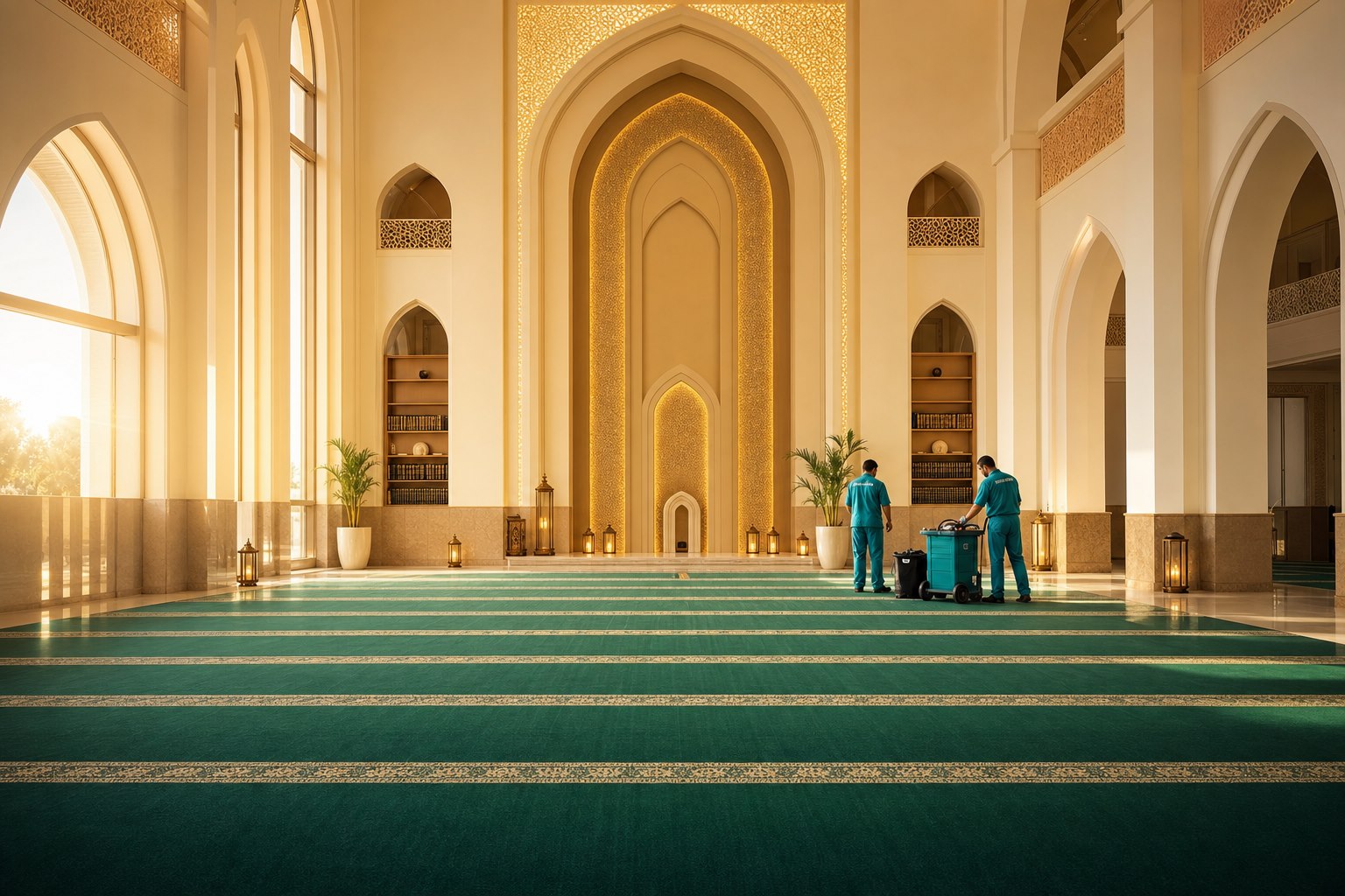 Freshly cleaned mosque interior for Ramadan and Eid