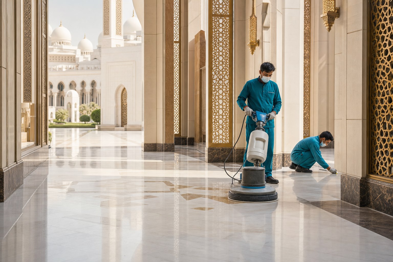 Professional mosque marble floor polishing service